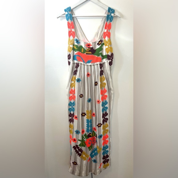 Urban Outfitters Multicolor Embroidered lined Maxi sundress size L side zip - Picture 8 of 12